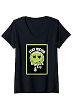 Original Cheddar Mujer Stay Weird Drippy Face Camiseta Cuello V