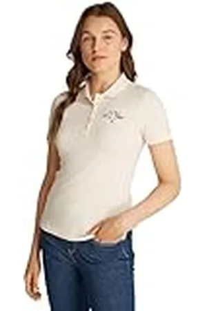 Tommy Hilfiger Polo de manga corta Mujer Script Graphic Slim Fit, Marfil (Ivory Petal), L
