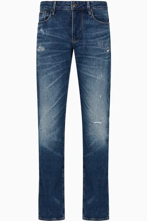 Pantalones anchos en denim de algodón elástico de la colección Denim |  GIORGIO ARMANI Mujer