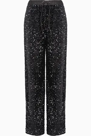 Emporio Armani Pantalones de chenilla con cordón y lentejuelas por toda la prenda