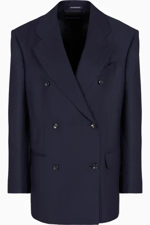 Emporio Armani Blazer de abotonadura doble en raso de lana con rayas alternas