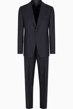 Emporio Armani Traje de abotonadura sencilla en lana fría con motivo pata de gallo en tejido jacquard