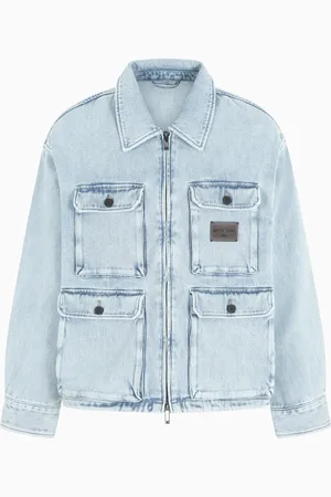 Emporio Armani Cazadora de tejido dobby efecto denim con múltiples bolsillos