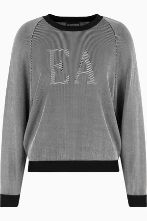 Emporio Armani Jersey bicolor de canalé inglés con logotipo EA