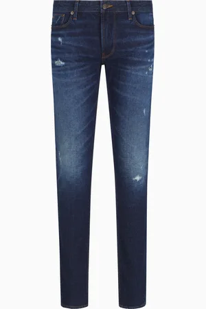 Emporio Armani Vaqueros J06 slim fit de denim elástico lavado con roturas y pliegues