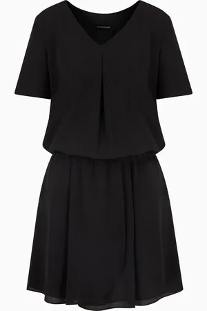Emporio Armani Vestido corto de crepé fluido con fruncido y cinturón