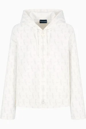 Emporio Armani Sudadera tipo cárdigan de punto doble con capucha e inscripción integral