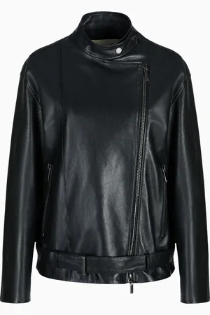 Emporio Armani Chaqueta de corte ancho en napa de cordero con curtido vegetal cápsula Black Blue ASV