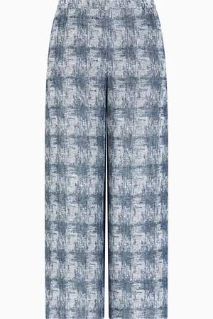 Emporio Armani Pantalones en gasa de lino con motivo de cuadros