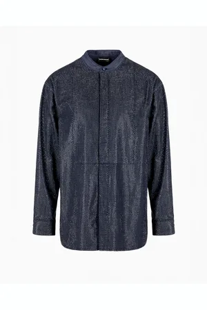 Emporio Armani Camisa con cuello de tira en denim de mezcla de lyocell con strass por toda la prenda ASV