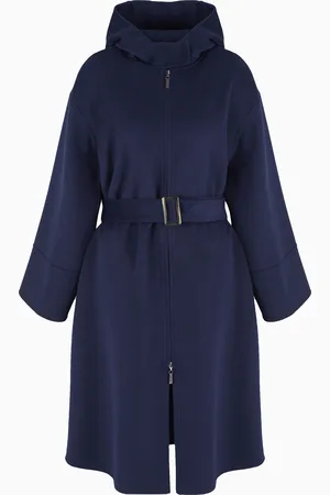 Emporio Armani Abrigo con capucha, cremallera y cinturón en castorina de lana virgen