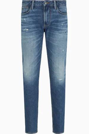 Emporio Armani Vaqueros J06 slim fit de denim elástico lavado con roturas y pliegues