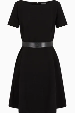 Emporio Armani Vestido de punto ottoman con escote barco y cinturón