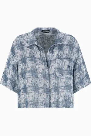 Emporio Armani Camisa en gasa de lino con motivo de cuadros