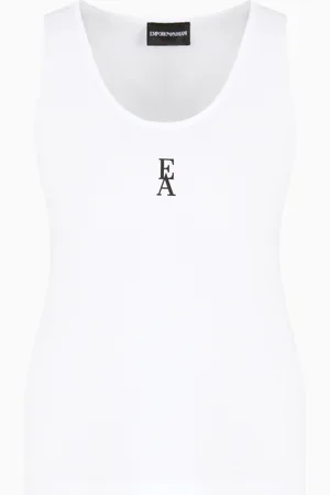 Emporio Armani Top de punto de algodón elástico con logotipo