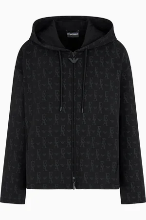 Emporio Armani Sudadera tipo cárdigan de punto doble con capucha e inscripción integral
