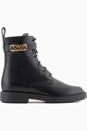 Emporio Armani Botín bajo de piel con cordones y correa con logotipo Icon