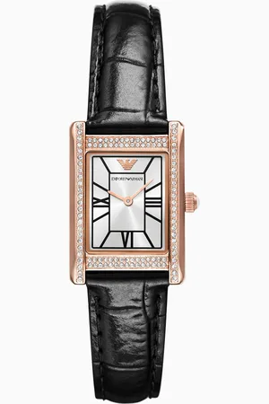 Emporio Armani Reloj de dos manecillas de piel negra