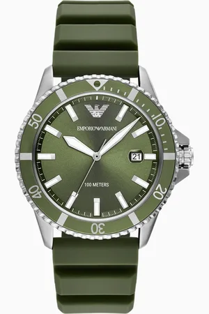 Emporio Armani Reloj World Explorer de silicona verde con tres agujas y fecha