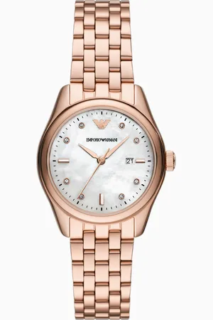 Emporio Armani Reloj de tres manecillas de acero inoxidable color oro rosa con visualización de fecha