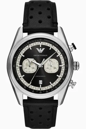 Emporio Armani Reloj con cronógrafo de piel negra