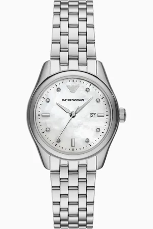 Emporio Armani Reloj de tres manecillas de acero inoxidable con visualización de fecha
