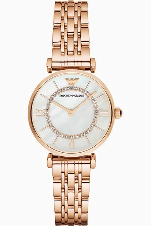 Emporio Armani Reloj para mujer de dos esferas con pulsera de acero color oro rosa