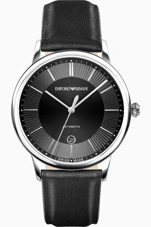 Emporio Armani Reloj automático de piel negra de fabricación suiza