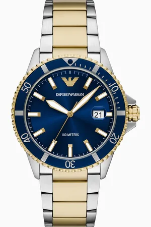 Emporio Armani Reloj bicolor World Explorer de acero inoxidable con tres manecillas y visualización de fecha