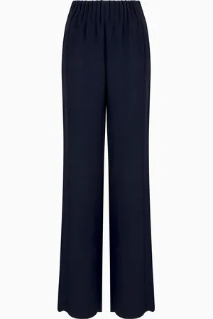 Emporio Armani Pantalones con cintura fruncida en mezcla de acetato con fantasía chevrón Icon