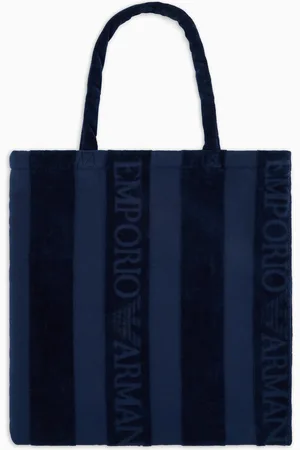 Emporio Armani Bolso shopper de playa de rizo a rayas con logotipo