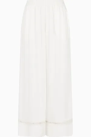 Emporio Armani Pantalones playeros de viscosa con detalles de encaje con logotipo