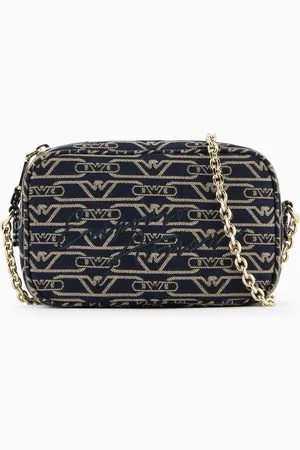 Emporio Armani Funda para cámara en lona de tejido jacquard con monograma integral y correa de cadena