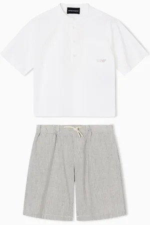 Emporio Armani Conjunto de camisa y bermudas de mezcla de lino
