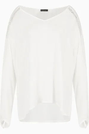 Emporio Armani Blusa playera de viscosa con detalles de encaje con logotipo