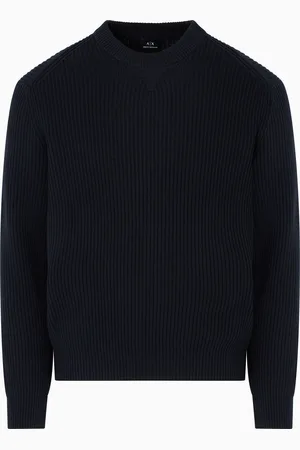 Armani Exchange Su??ter de cuello redondo de algod??n acanalado