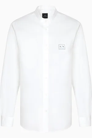 Armani Exchange Camisa de popelina de corte regular con parche de logo