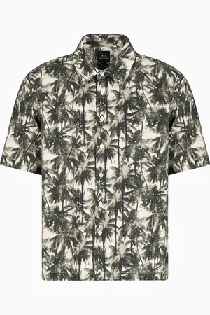Armani Exchange Camisa de corte regular con estampado de palmeras