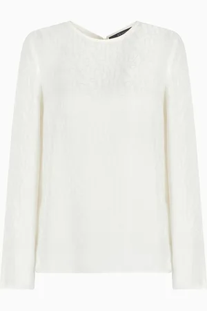 Armani Exchange Blusa de tejido satinado con logotipo por todas partes
