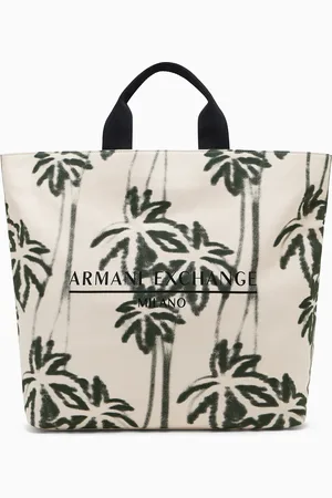 Armani Exchange Bolso shopper de algod??n con estampado de palmeras