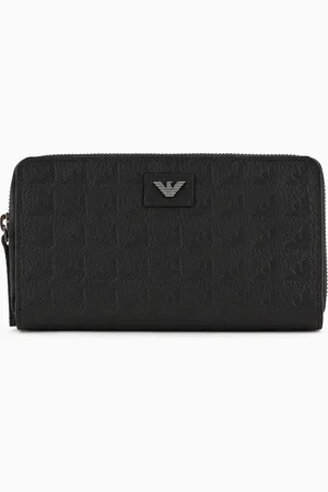 Emporio Armani Cartera con cremallera perimetral de piel con motivo integral de águila en relieve