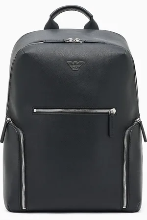 Emporio Armani Mochila de piel saffiano regenerada con placa de águila ASV