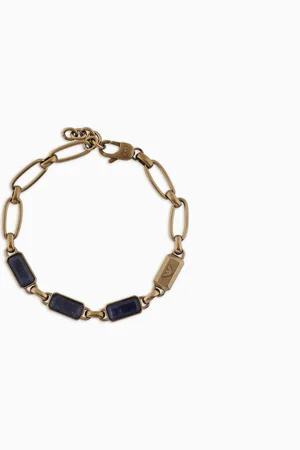 Emporio Armani Pulsera de cadena con piedra azul y baño color oro antiguo