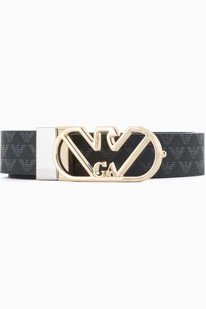 Emporio Armani Cinturón reversible bicolor con motivo integral de águila y águila en la hebilla