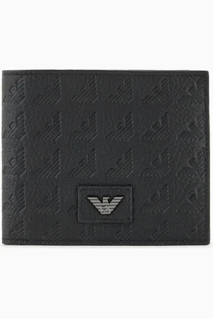 Emporio Armani Cartera con bolsillo monedero de piel con motivo integral de águila en relieve