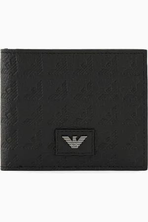 Emporio Armani Cartera con bolsillo monedero de piel con motivo integral de águila en relieve