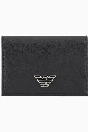Emporio Armani Tarjetero con solapa de piel saffiano regenerada con placa de águila ASV