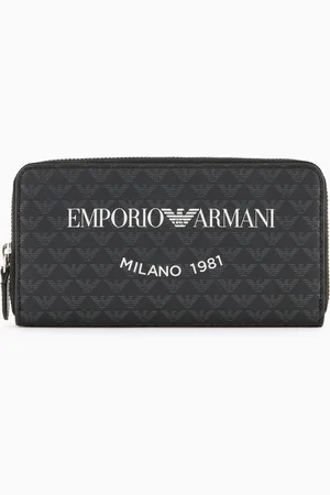 Emporio Armani Cartera con cremallera perimetral, motivo integral de águila y logotipo Milano 1981 estampado