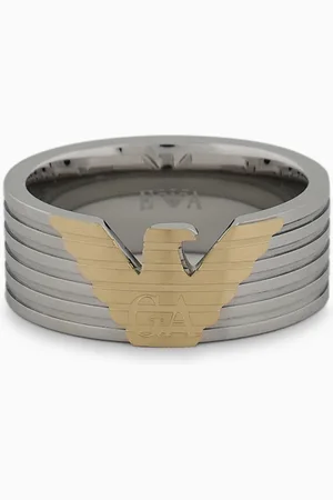 Emporio Armani Anillo liso de acero inoxidable en dos tonos