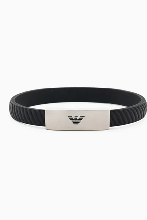 Emporio Armani Pulsera de acero inoxidable y silicona negra